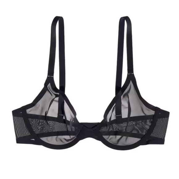 CUUP Black Mesh Sheer Plunge Bra 36D - Picture 1 of 5